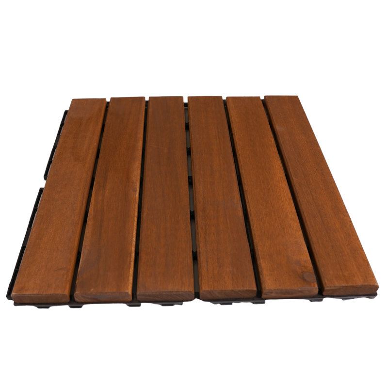 BEEFURNI 12" x 12" Wood Interlocking Deck Tile in Brown Wayfair